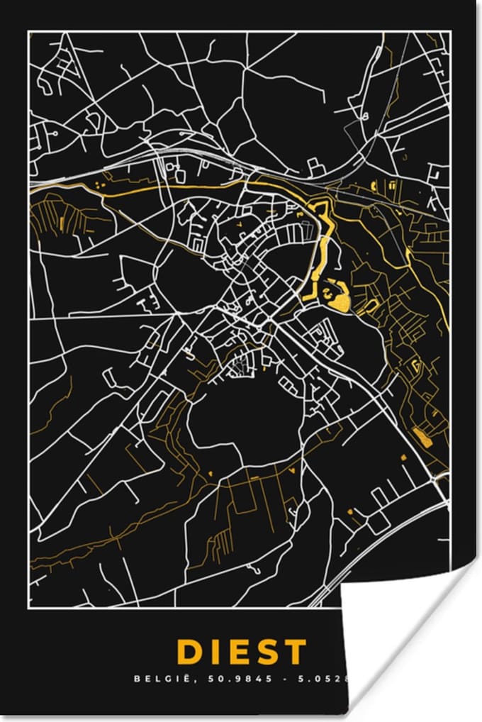 Poster Diest - Stadskaart - Goud - Plattegrond - Kaart - 40x60 cm