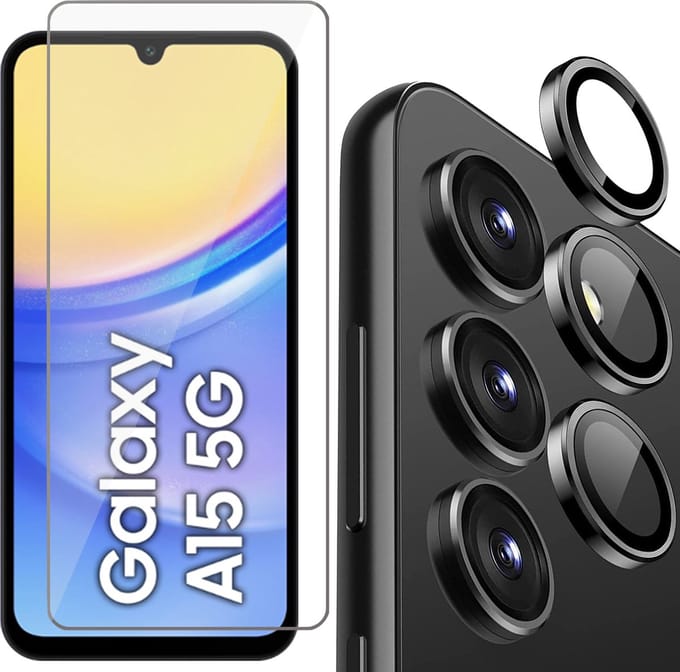 Screenprotector & Camera Protector geschikt voor Samsung Galaxy A15 - Glas
