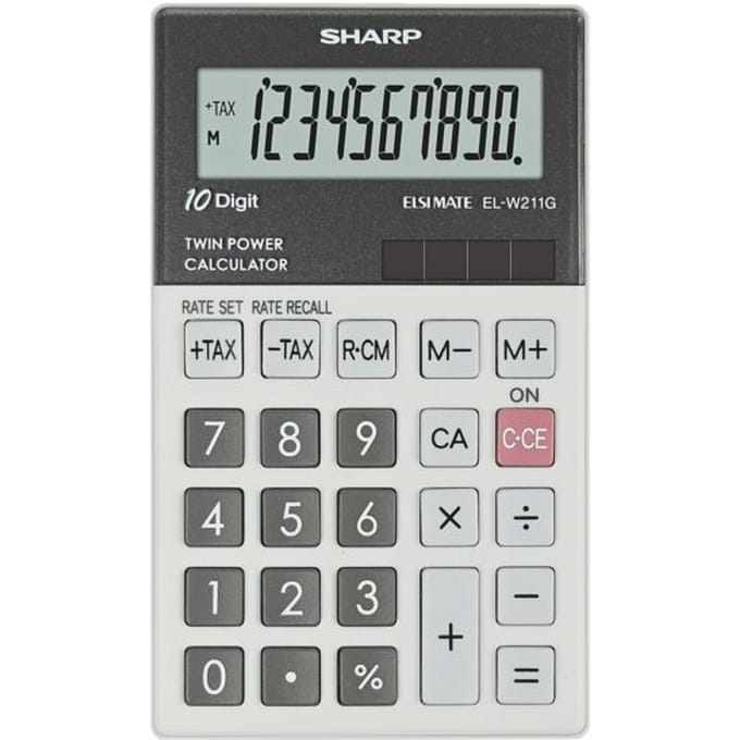 Sharp rekenmachine - grijs - 10 digit - 1x CR2016 batterij