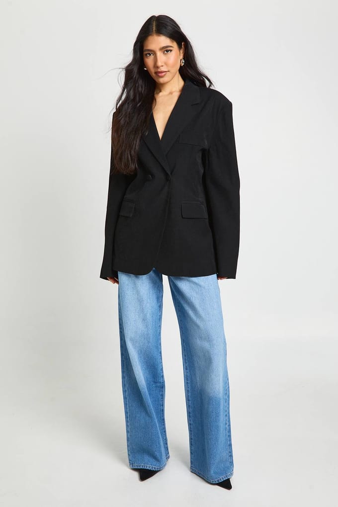 boohoo Dames Lange Dubbeldikse Blazer Op Maat Met Getailleerde Taille | Zwart | Maat: 38
