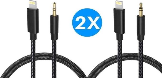 iPhone Lightning naar Headphone Jack Audio Aux Kabel (2 Stks/set) - Iphone auto kabel - 3.5 mm - 1 Meter - Zwart