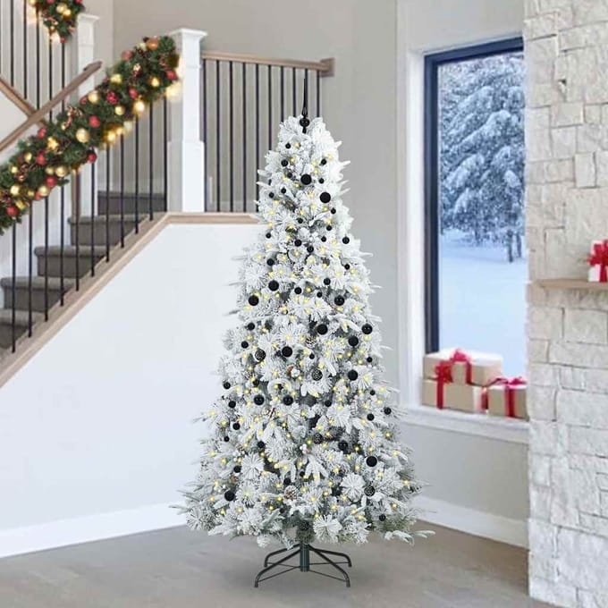 vidaXL - Kunstmatige - Hinged - Kerstboom - met - 300 - LED - Wit - 240 - cm - PE - en - PVC