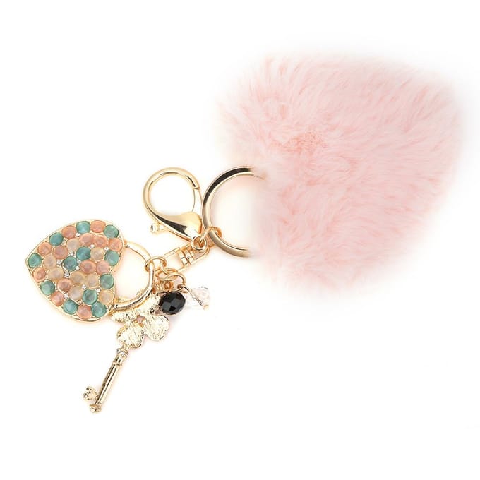 Sleutelhanger Pluizige Hartvormige Bontbal Sleutelhanger Roze Tas Hanger Decoratief Accessoire white