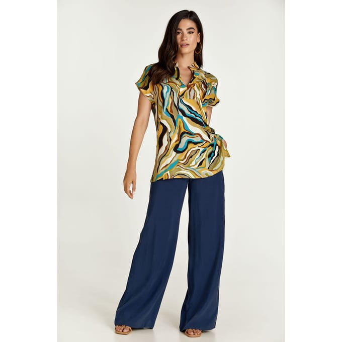 Turquoise Swirl Print Mouwloze Top