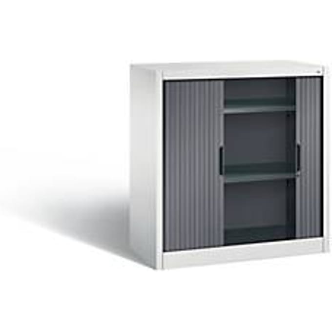 C + P Omnispace rolluikkast, 2 OH, afsluitbaar, B 1000 x D 420 x H 1030 mm, staal, lichtgrijs/zwartgrijs