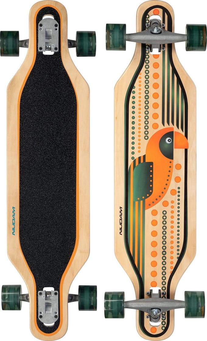 Nijdam Longboard Drop-Through 36" - Echo Coco - Hout - Zwart/Oranje