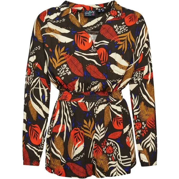 Superdry Vintage Beach Lange Mouw Romper Zwart S Vrouw
