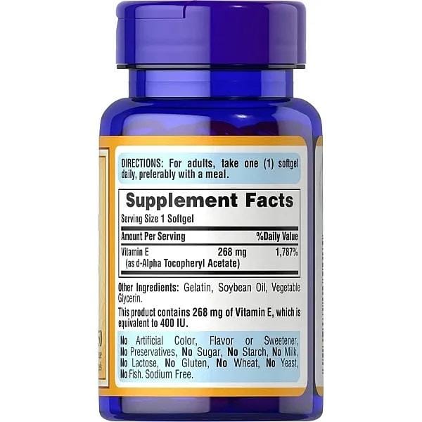 Puritan's Pride - Vitamine E avec Sélénium 400 UI Naturelle, 100 Gélules Molles