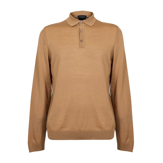 Boss Heren Lanciomne Poloshirt met Lange Mouwen (Medium Beige)