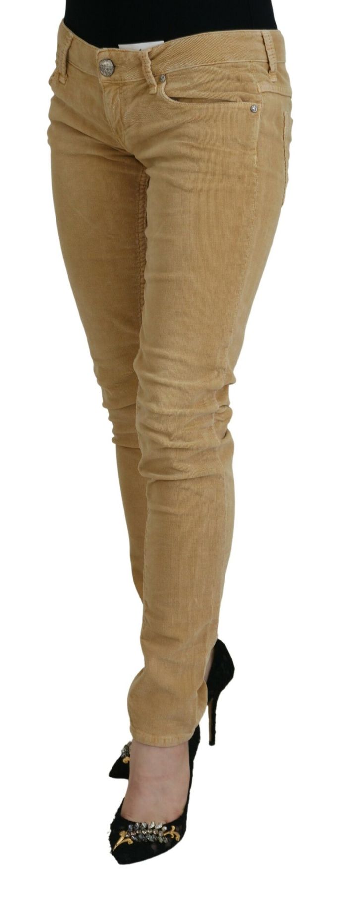 Acht Brown Katoen Corduroy Lage Taille Dames Casual Dames Jeans