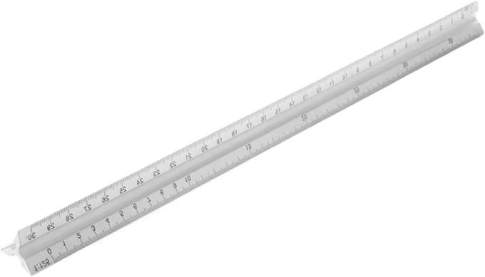 Driehoek Liniaal - Technische Schaalliniaal - Tekenen Ontwerpen - Drie Schaalniveaus - 30 cm - Zilver