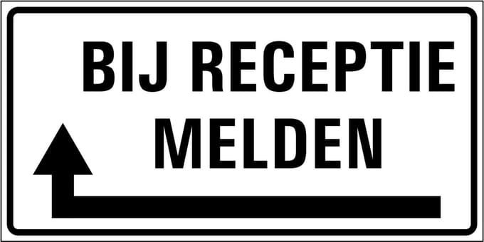 Bij receptie melden links sticker 200 x 100 mm