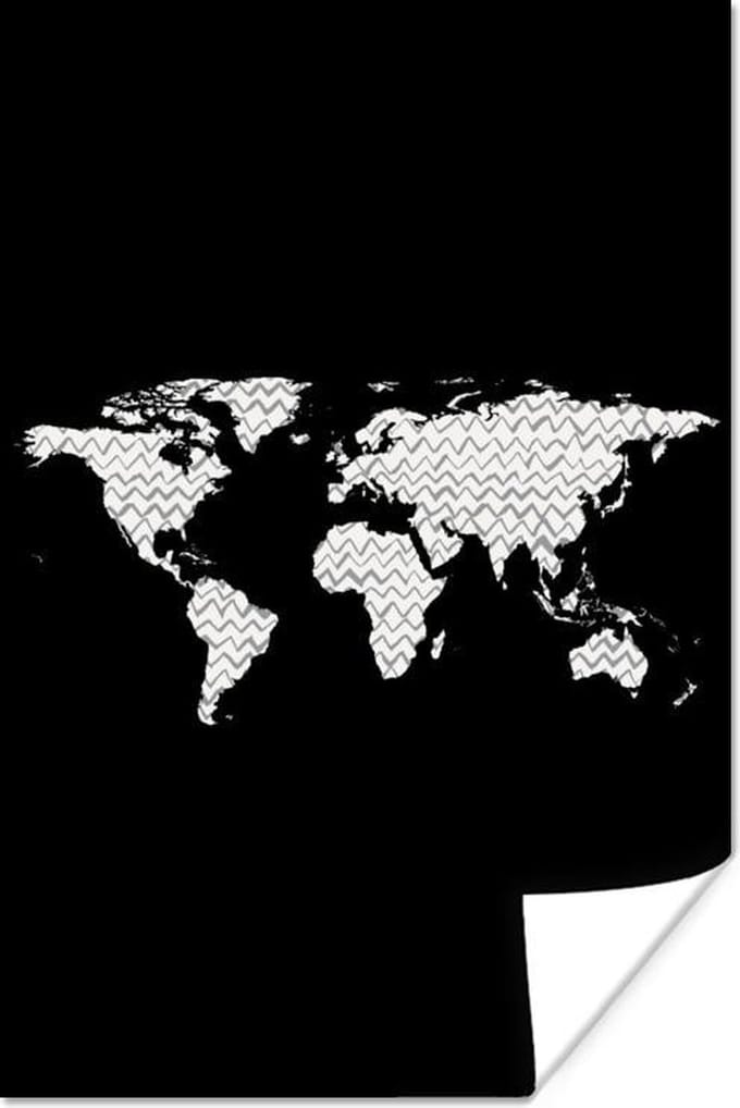 Poster - Wereldkaart - Design - Grijs - Wit - 80x120 cm