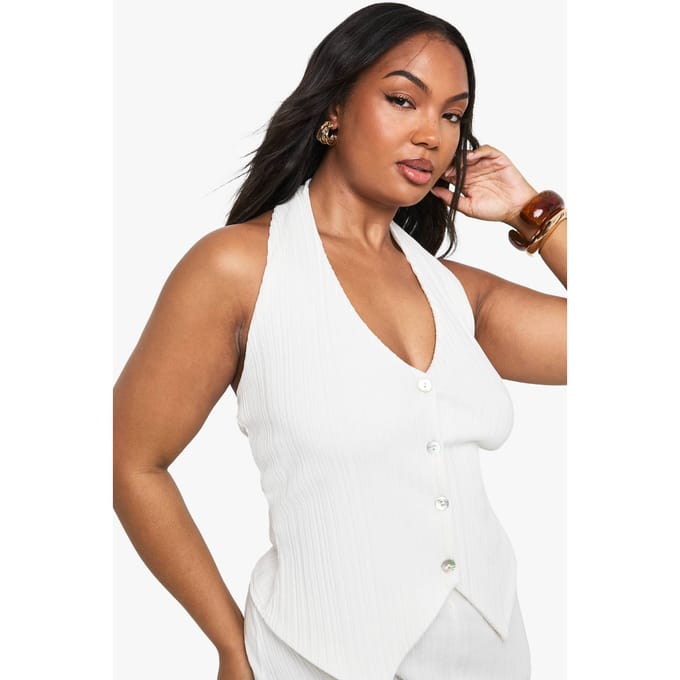 boohoo Dames Plus Ripple Rib Gilet Top | Ecru | Maat: 54