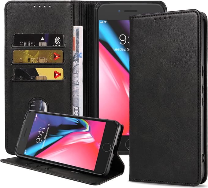 Smartphonica iPhone 7/8 Plus leren hoesje met magnetische sluiting - Zwart geschikt voor Apple iPhone 7 Plus;Apple iPhone 8 Plus