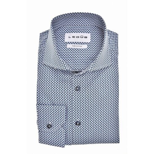 Ledûb Overhemd Pure Cotton Allover Mini Squares Pattern Midden Blauw / male