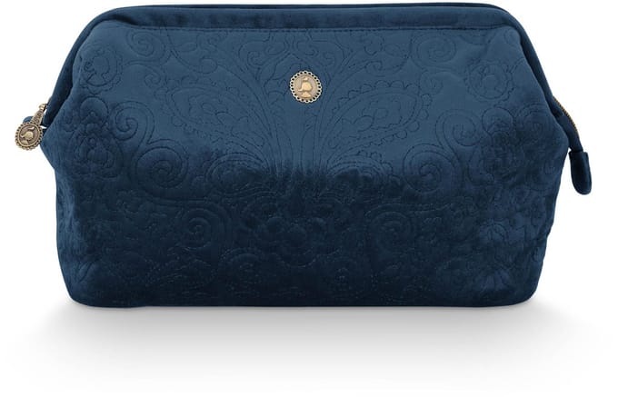 Pip Studio - Cooper - Quiltey Days - Make-up Tas - Toilettas - Blauw - Fluweel / Polyester - Beauty Case - Dames - 30x13,8x20,7cm