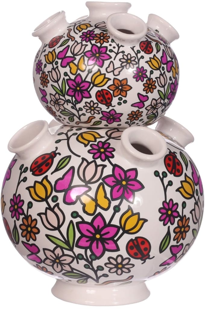 Daan Kromhout Design - vaas - tulpenvaas - 2 delig - wit - diverse kleuren - hoogte 26 cm - Ø 18 cm - aardewerk