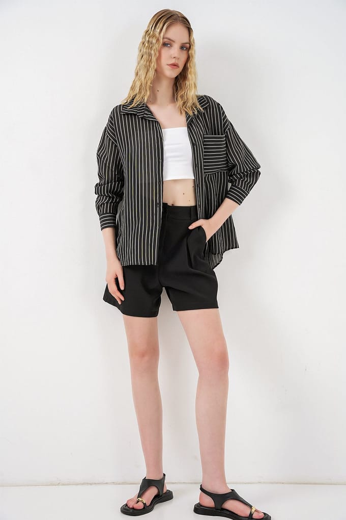 Oversized Gestreepte Langarmshirt met Zak