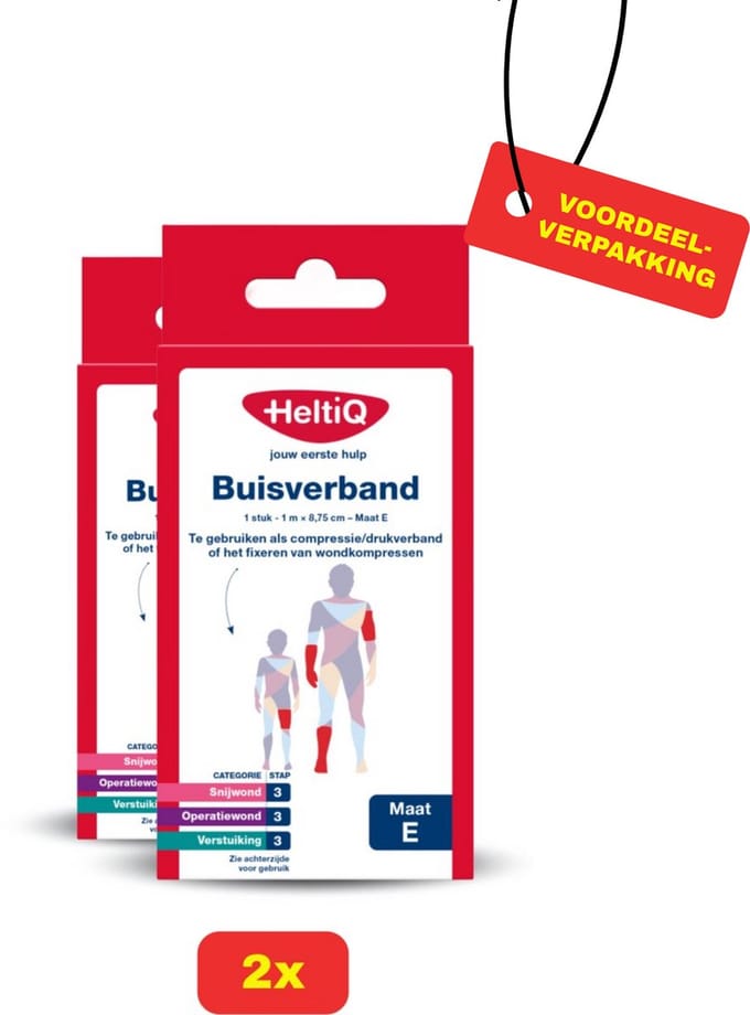 2x Heltiq - Buisverband - 1 m x 8,75 cm - Maat E - Voordeelverpakking!