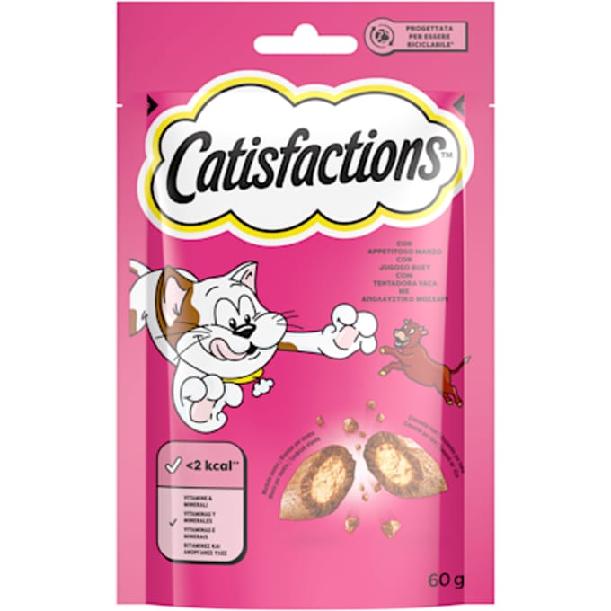 Catisfactions Kattensnacks Rundvleessmaak - Heerlijke en gezonde beloningssnoepjes voor uw kat, 60 gram verpakking