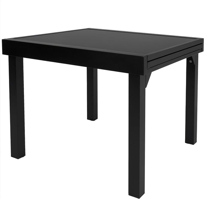 Uitschuifbare tuintafel met glazen blad | Aluminium frame | 90 tot 180 cm
