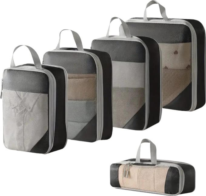 Nivard Koffer Organizer Set - Packing Cubes - Compressie - Travel - Compression - Set - Zwart