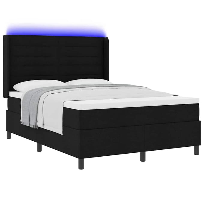 vidaXL - LED - Box - Spring - Bed - met - matras - Zwart - 160 - x - 200 - cm - Stof