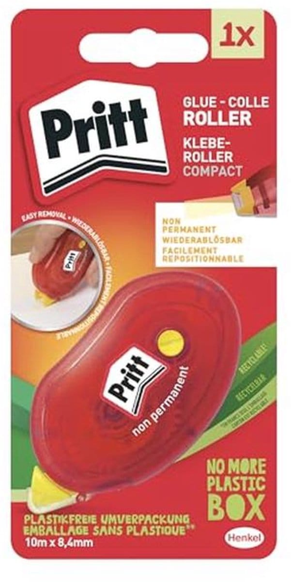Compacte niet-permanente kleefroller voor papier en karton - 10 m lengte, 8,4 mm breed