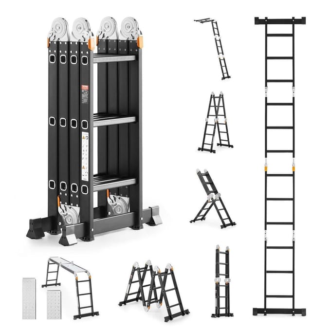Multifunctionele Opvouwbare Ladder 7-in-1 3 Treden 12ft met Steigerplank