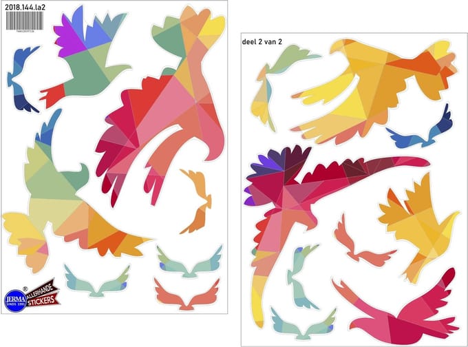 Jerma - Vogel Raamsticker vrolijk gekleurde Tangram stickers