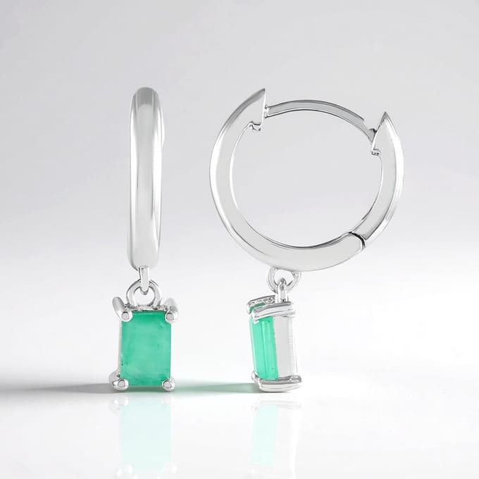Cavill - 925 Sterling Zilver Gerhodineerd - Socoto Smaragd Oorbellen 1,017 ct - Achthoekige Braziliaanse Edelstenen - Elegante Dames Oorbellen