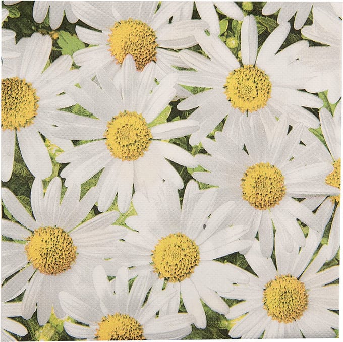 Clayre & Eef Servetten Papier Set van 20 33x33 cm Wit Geel Papier Bloemen