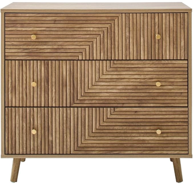 CALICOSY - Dressoir met 3 lades en lamelleneffect fronten in L-vorm, L80 cm - EDEN