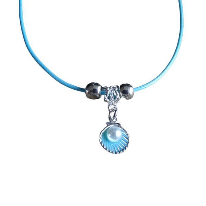 2 Love it Parelschelp B - Ketting - Leer - Lengte: 45 cm - Blauw