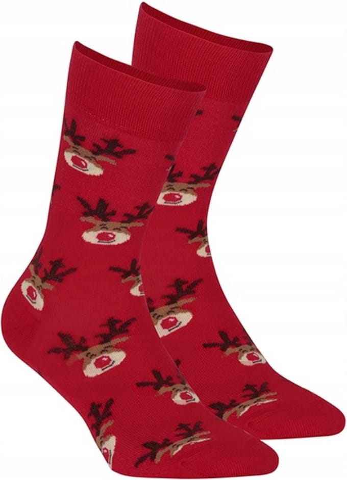 Wola Kerstsokken – Rood met Rendier – Maat 36 - 38 cm - Kerstcadeau - ( 1 stuks )