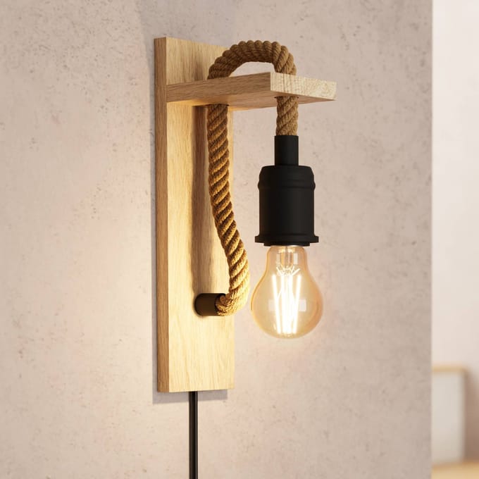 EGLO Rampside Wandlamp - 1 lichts - E27 - Zwart - Bruin