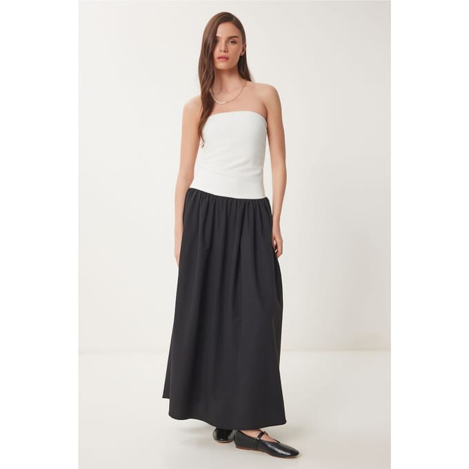 Kleurgeblokte Strapless Maxi-jurk