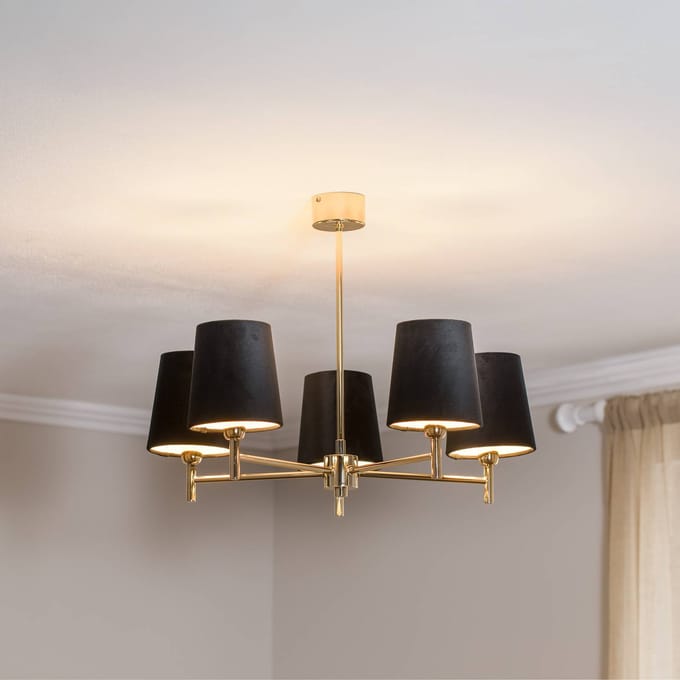 Domiluce Kroonluchter Nita, zwart/goud, 60 cm, 5-lamps