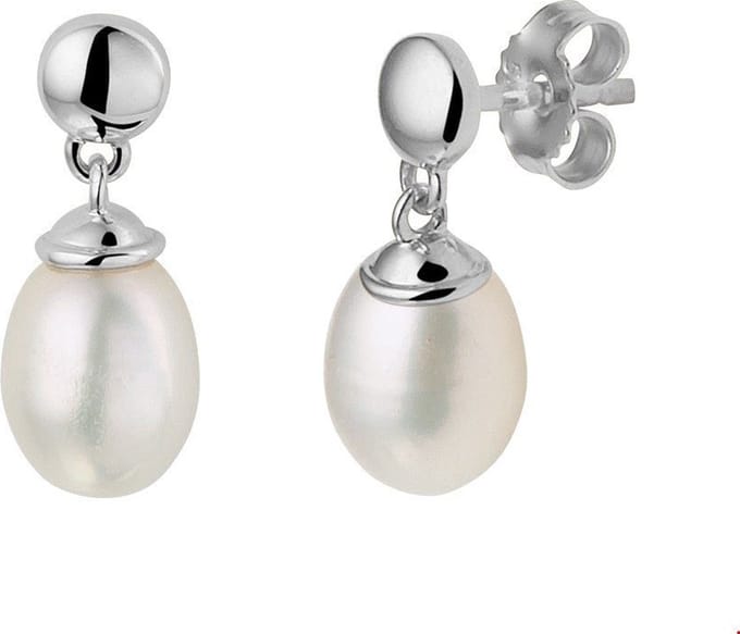 Witgouden Oorhangers met Witte Zoetwaterparel