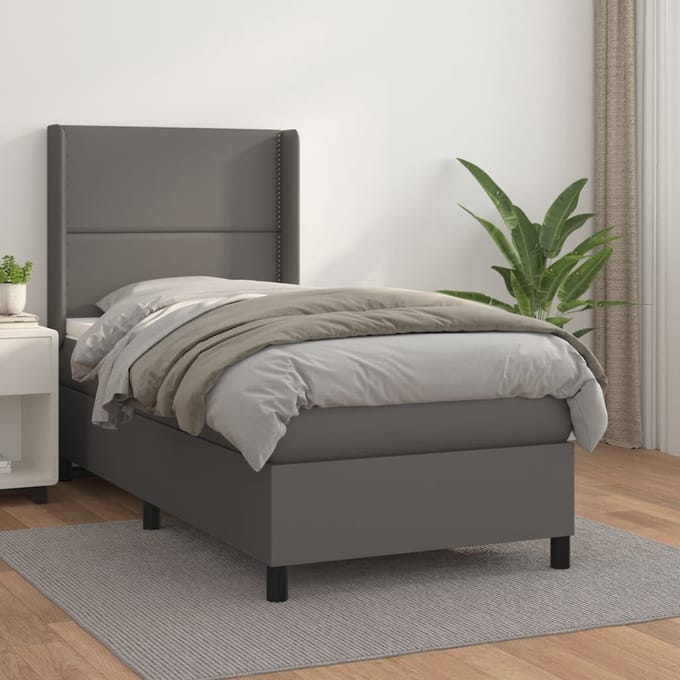 vidaXL - Boxspring - met - matras - kunstleer - grijs - 100x200 - cm