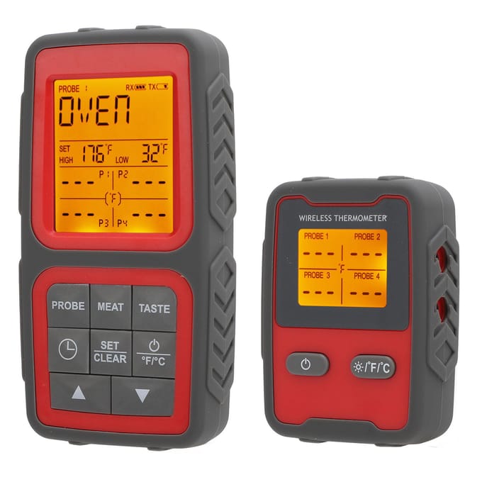 500ft Draadloze Vleestemperatuurmeter Hoge Nauwkeurigheid LCD Backlit Temperatuurdetector met 4 Sondes gray