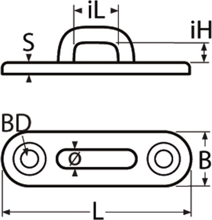 Ovale dekplaat met halfrond oog, 88 mm
