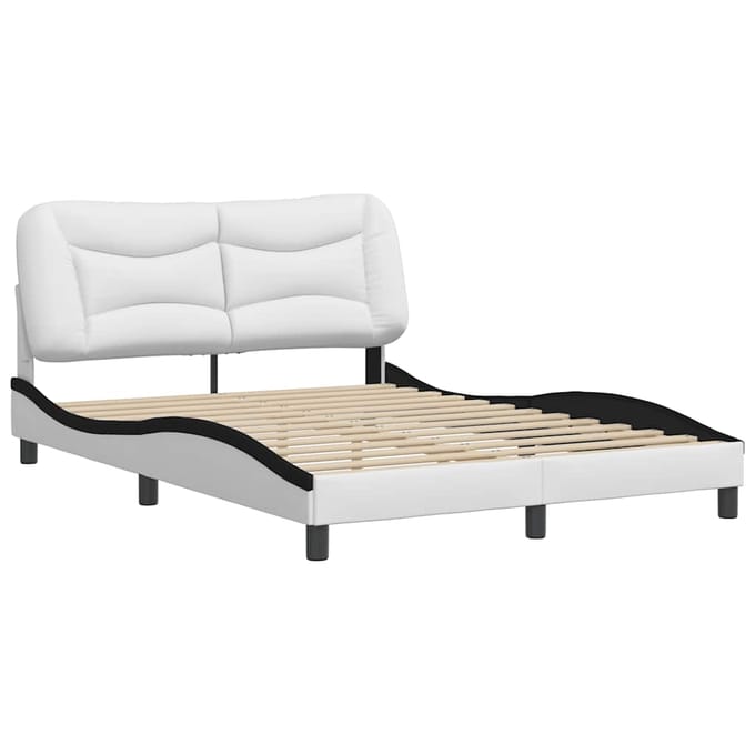 vidaXL - Bedframe - zonder - matras - "Hvar" - kunstleer - wit - en - zwart - 140x190 - cm