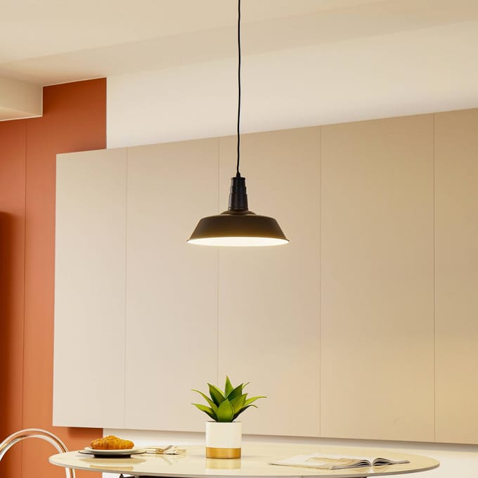 Lindby - hanglamp - 1licht - Metaal - H: 10.5 cm - E27 - zwart, wit