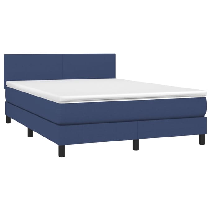 vidaXL - Boxspring - met - matras - en - LED - stof - blauw - 140x200 - cm