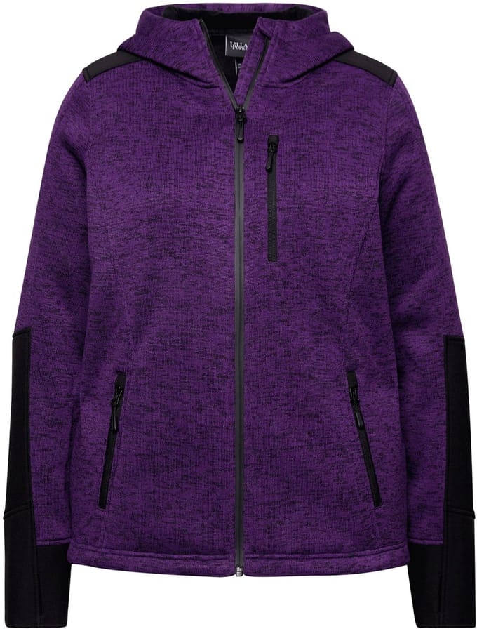 Ulla Popken - Dames - fleecejack reflecterende print capuchon duimopening - Donkerpruim - Maat 46+