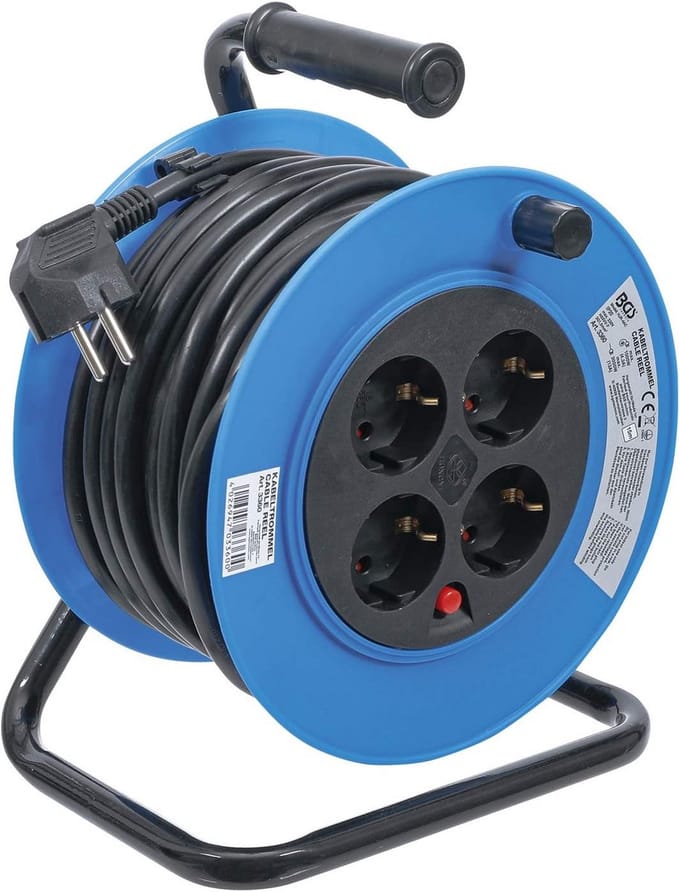 Kabelhaspel 15 meter - 4 Stopcontacten - 3000W Vermogen - IP20