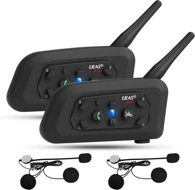 Motorfiets Intercom Systeem Bluetooth Headset voor 6 Rijders - 1200m Bereik & DSP Ruisfiltering