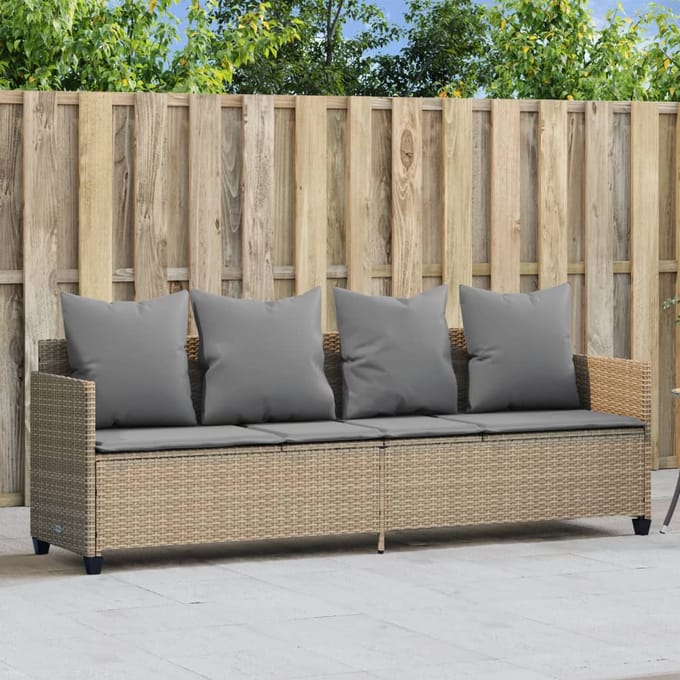 vidaXL - Ligbed - met - kussens poly - rattan - beige